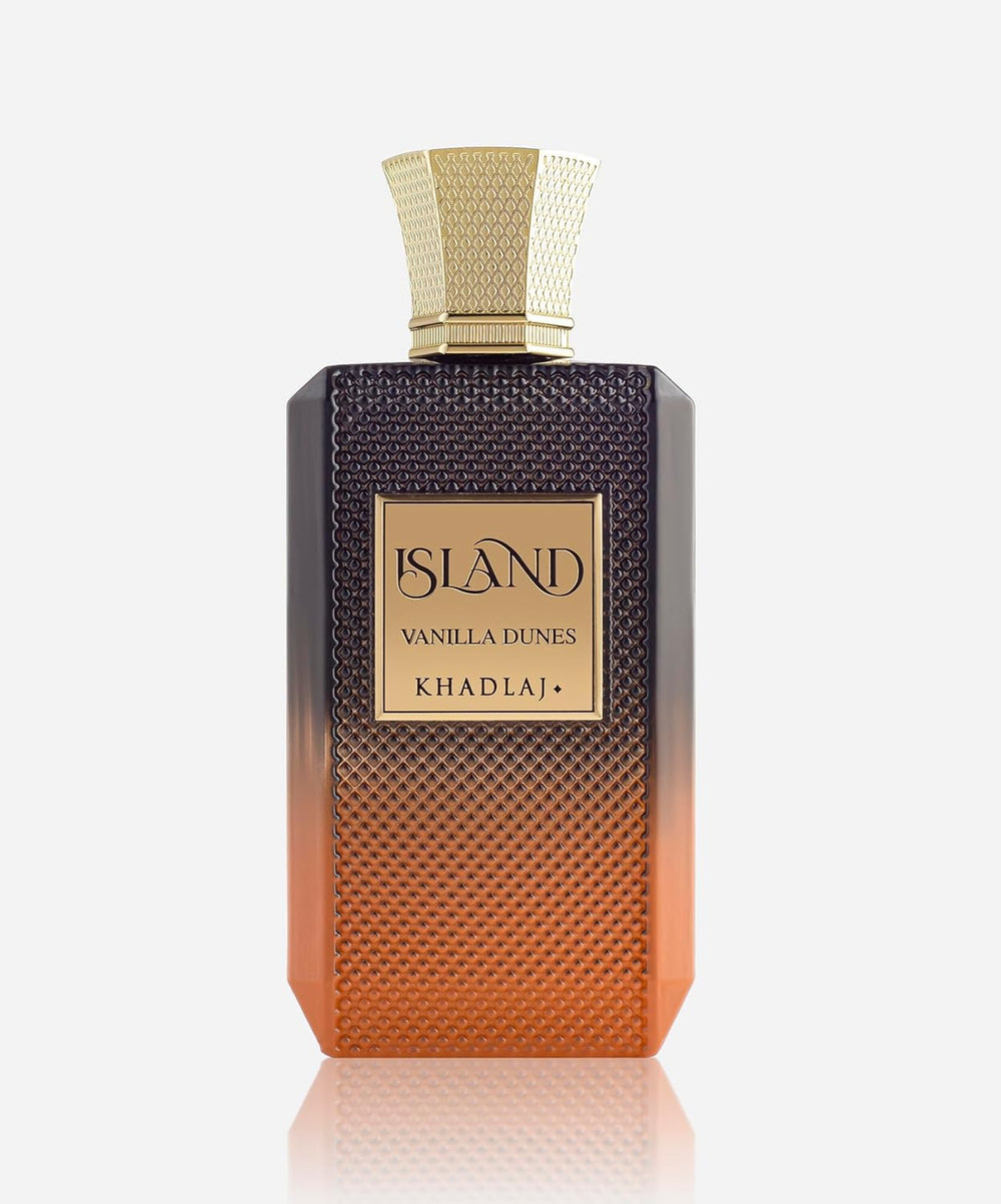 Khadlaj Island Vanilla Dunes bottle back highlights branding and long-lasting appeal potential.