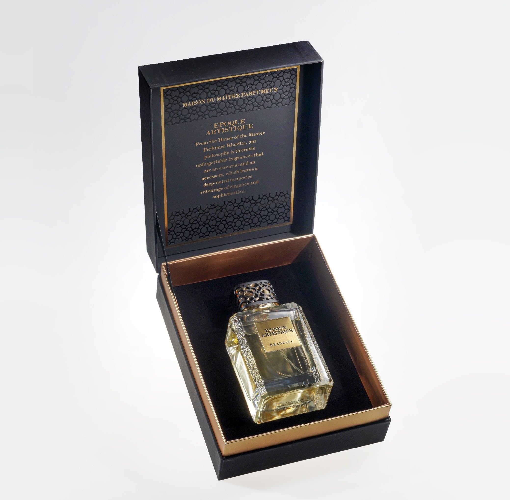 KHADLAJ PERFUMES Maison Epoque Artistique base notes with vanilla, tonka, and sandalwood.