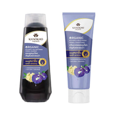KHAOKHO butterfly pea shampoo bottle showcasing plant-powered cleansing for daily hair care.