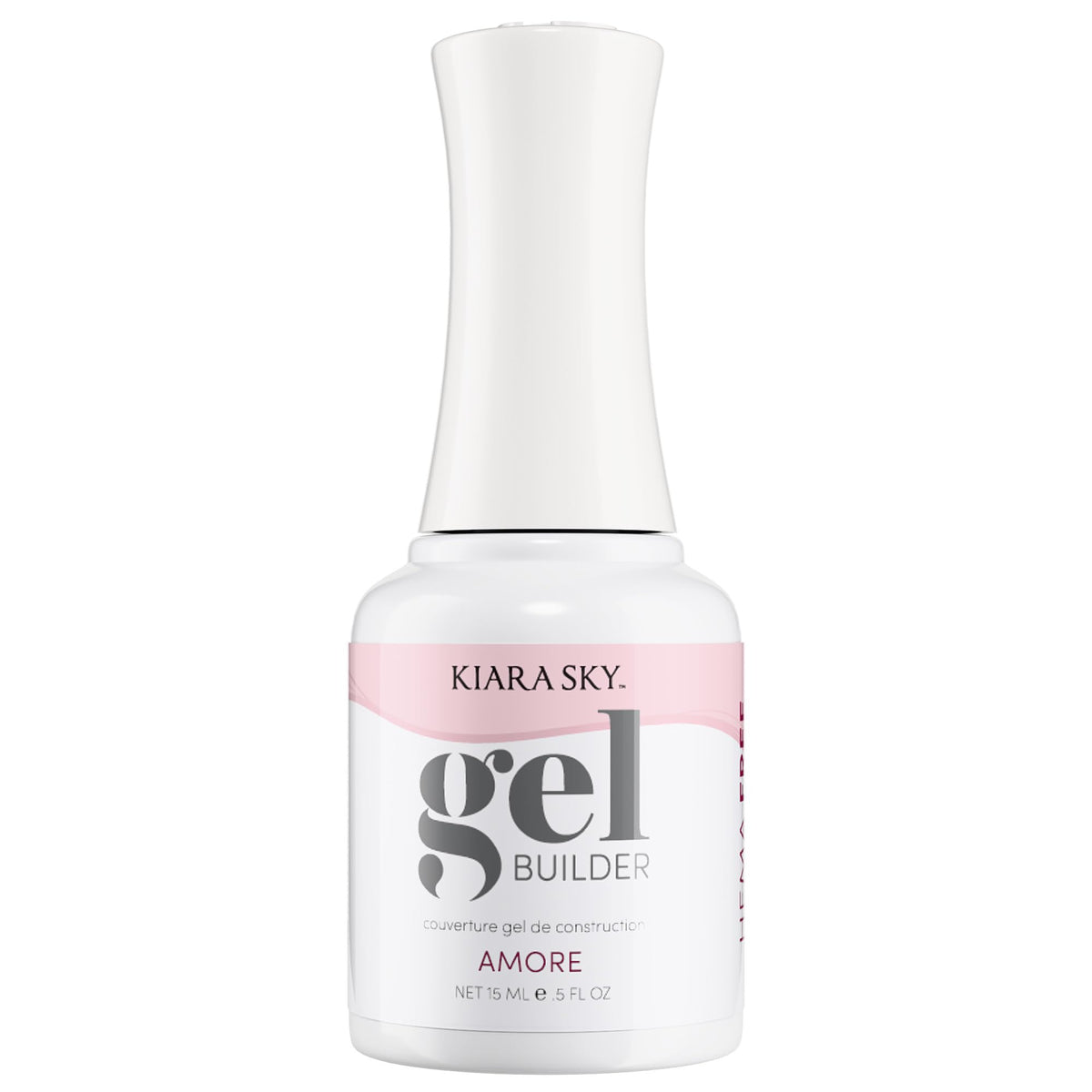 Kiara Sky Amore Builder Gel bottle front shows soft rose shade for durable nails.