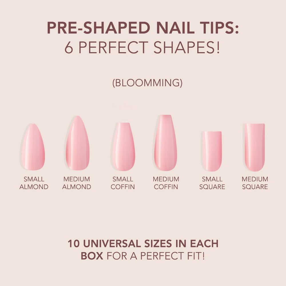 Six distinctive shapes support precise Pink and White French nails