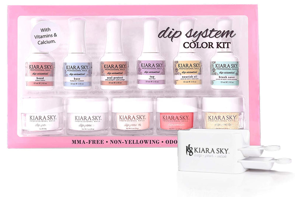 Kiara Sky Color Dip Powder Starter Kit full-size kit on display for natural-looking nails