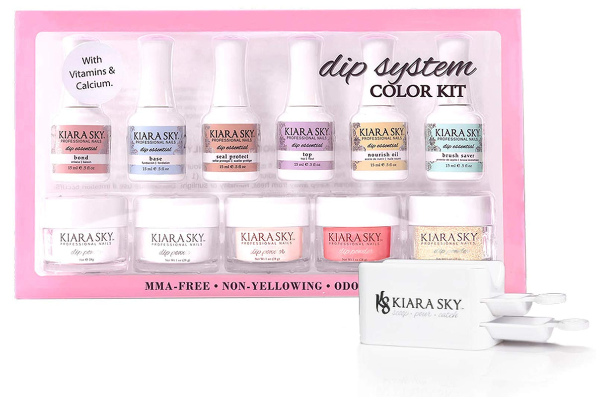 Kiara Sky Color Dip Powder Starter Kit full-size kit on display for natural-looking nails