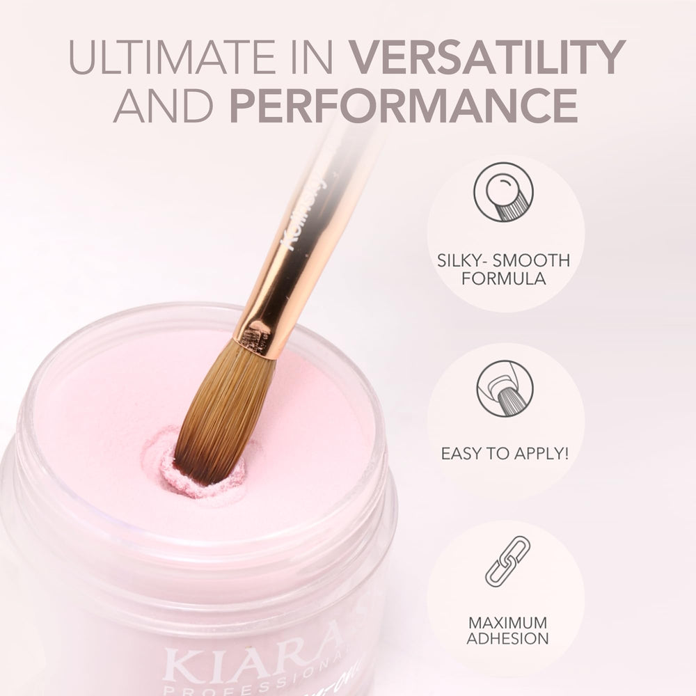 Kiara Sky cover acrylic powder swatches showing seamless blend.