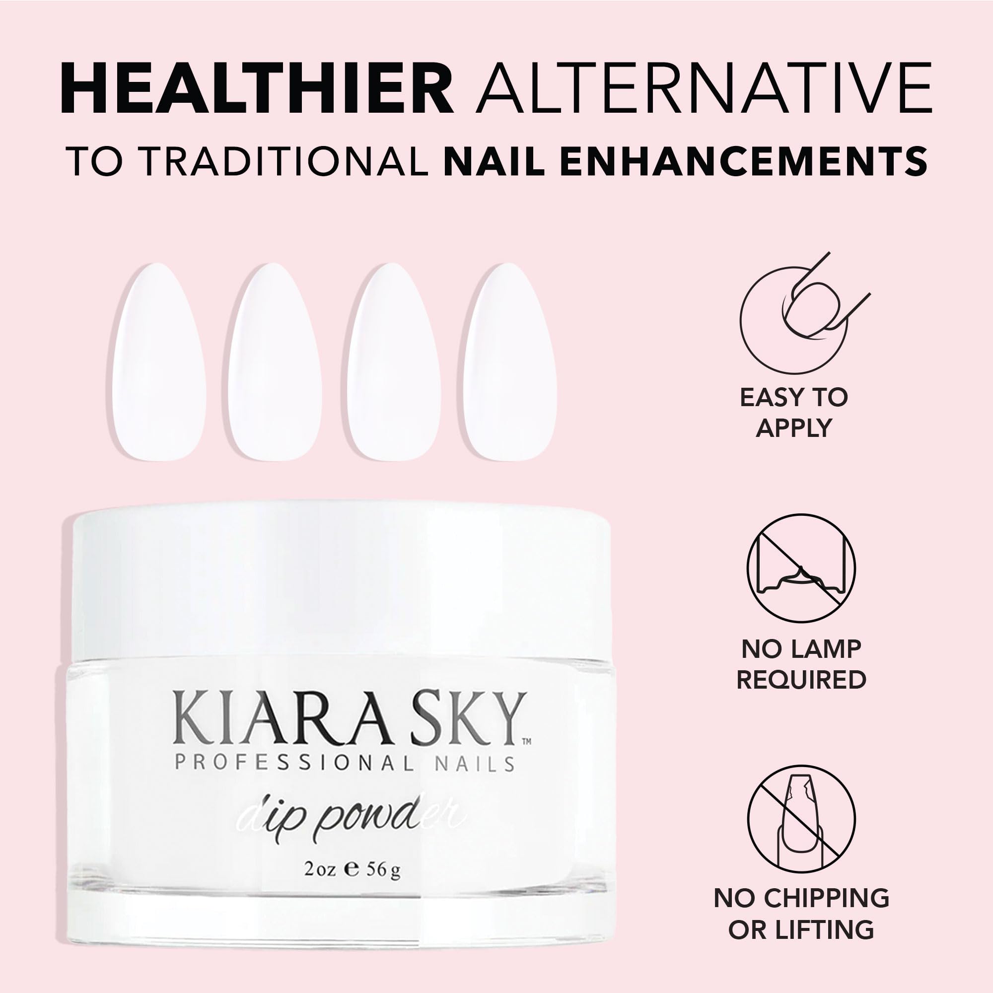 Kiara Sky dip powder texture close-up highlights lightweight formula.