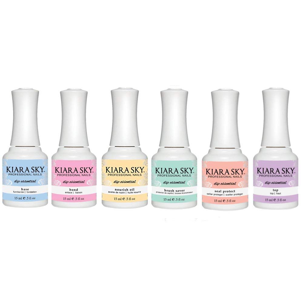Kiara Sky dip powder starter kit steps 1-6 ready for quick manicures.