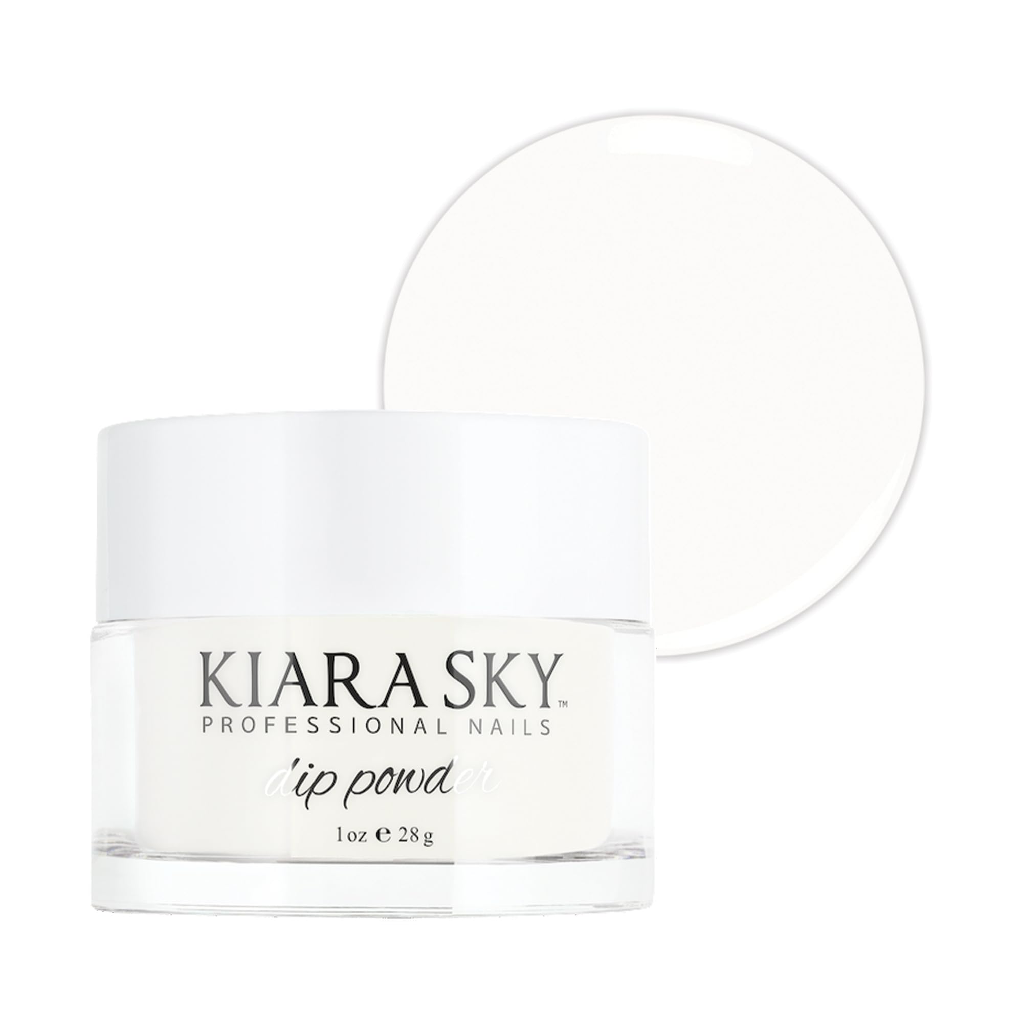 Kiara Sky milky white dip powder swatch for a creamy milk bath mani.
