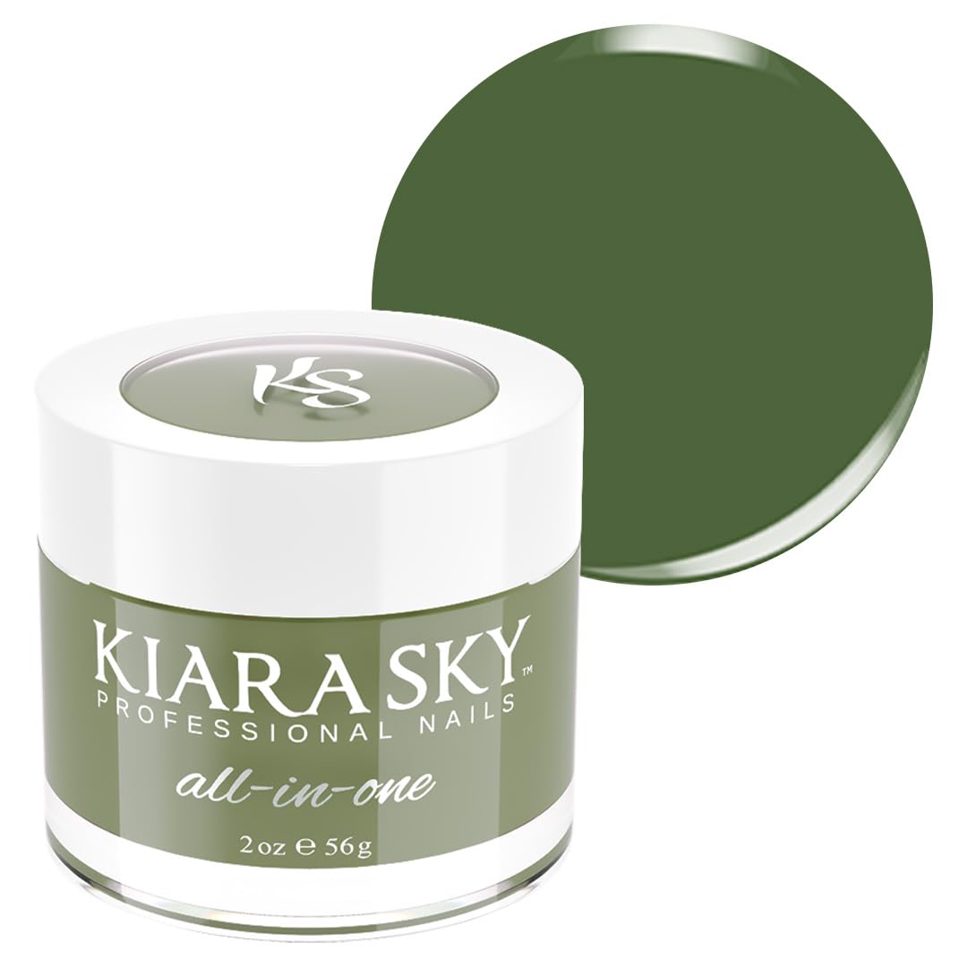 Kiara Sky Fronds for Life powder closeup highlights moss green tone for bold, long-lasting nails.