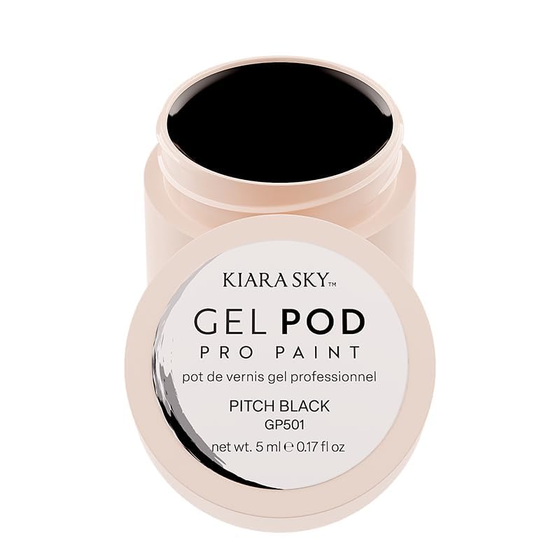 KIARA SKY Pitch Black gel paint pod close-up bottle showing rich saturation for bold nail art.