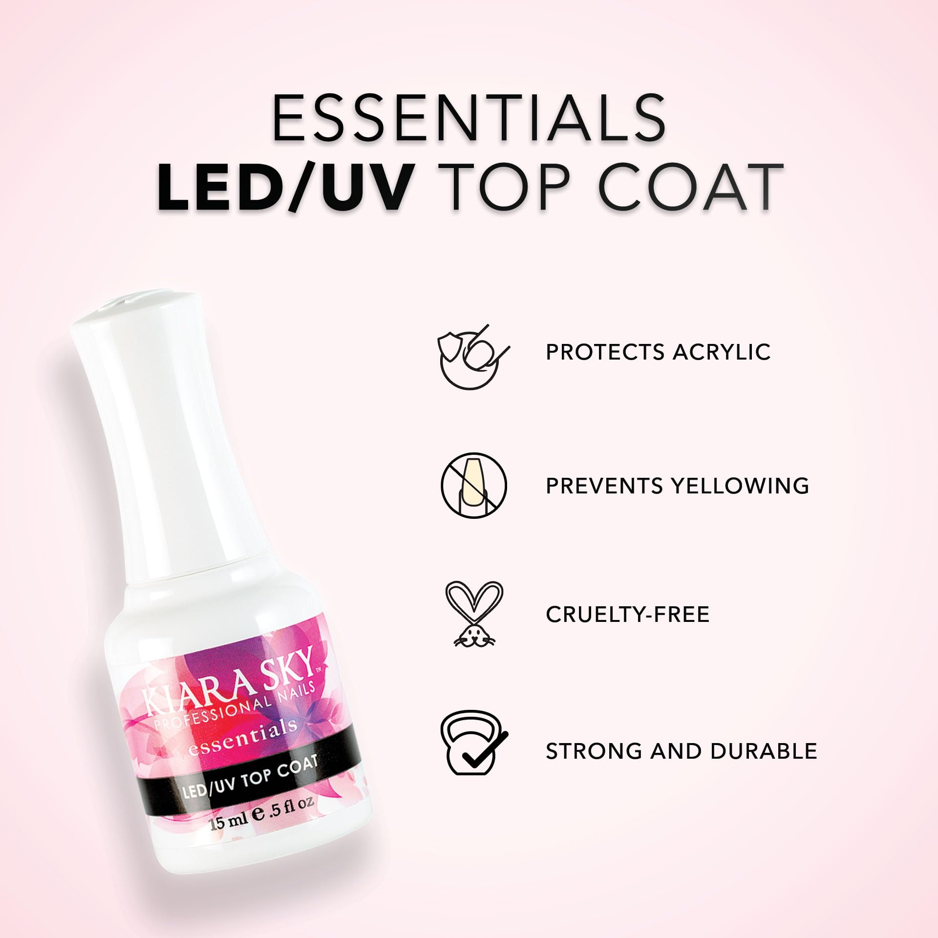 Kiara Sky gel top coat seals color with durable, chip-resistant finish