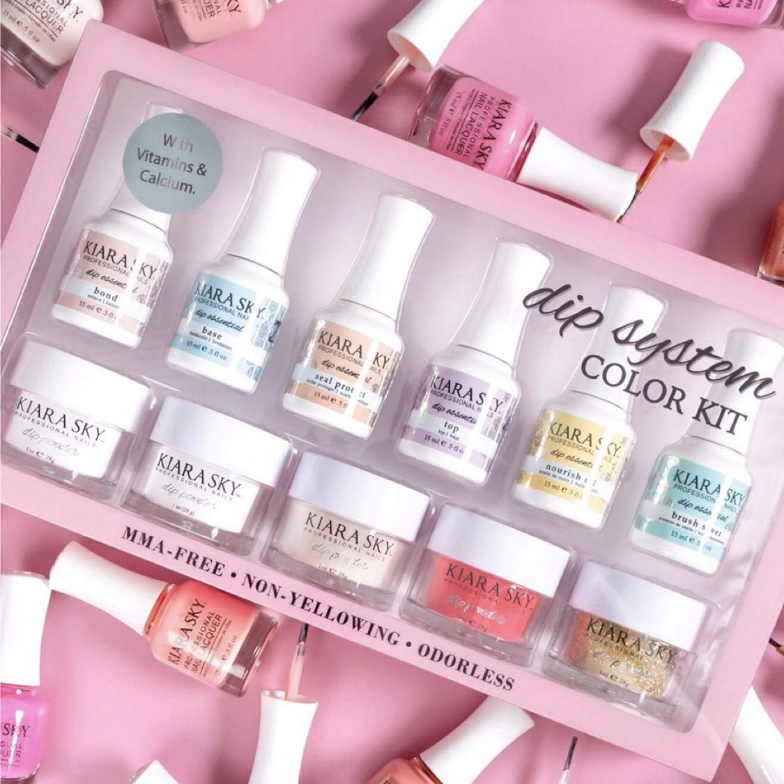 Kiara Sky recycling system included, showcasing eco-friendly packaging for nail enhancements