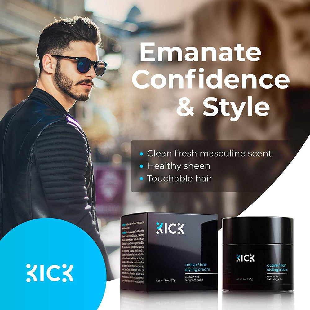 Kick Active hair cream on hair delivers hydrated, touchable definition.