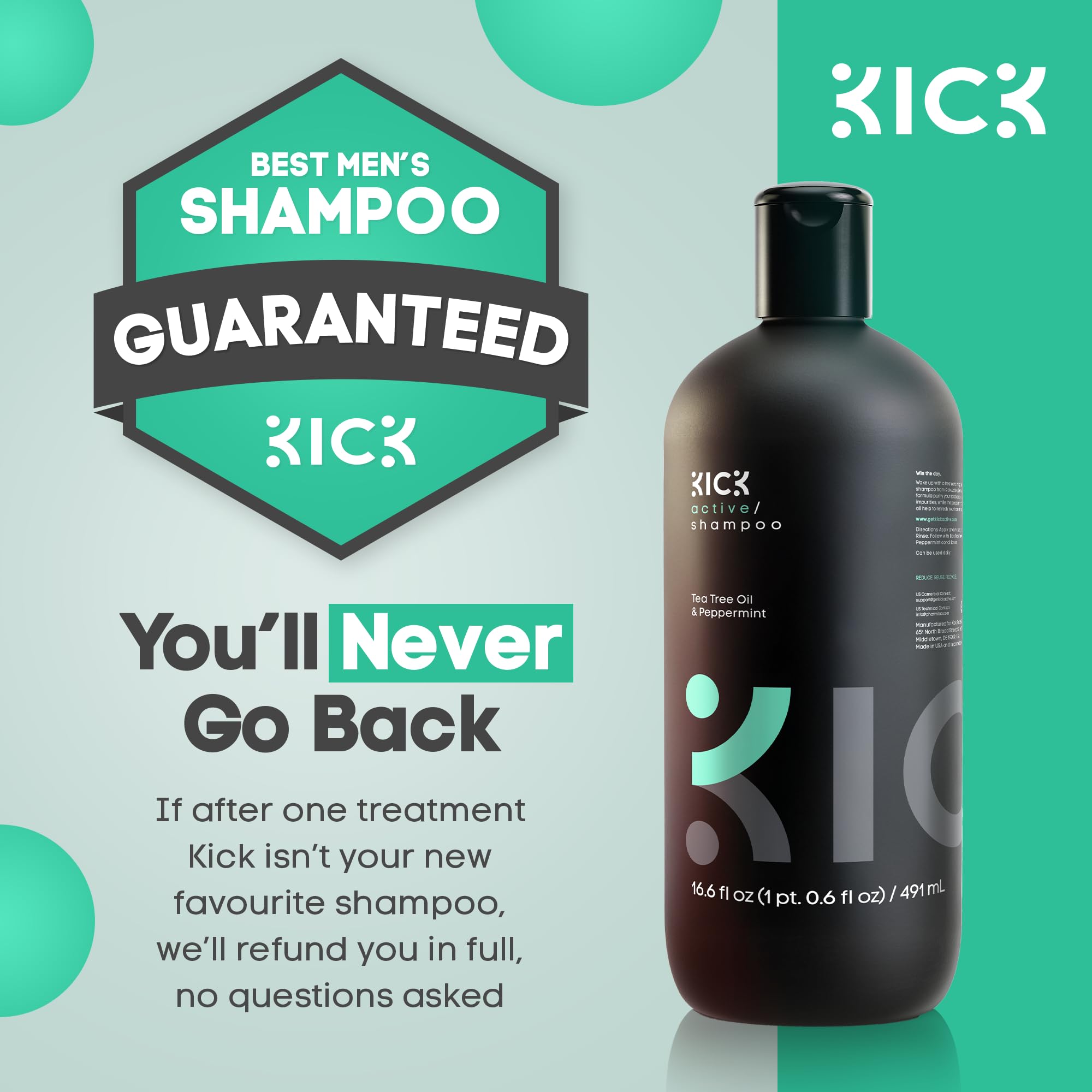 Kick Mens Shampoo cruelty-free packaging emphasizes ethical care.