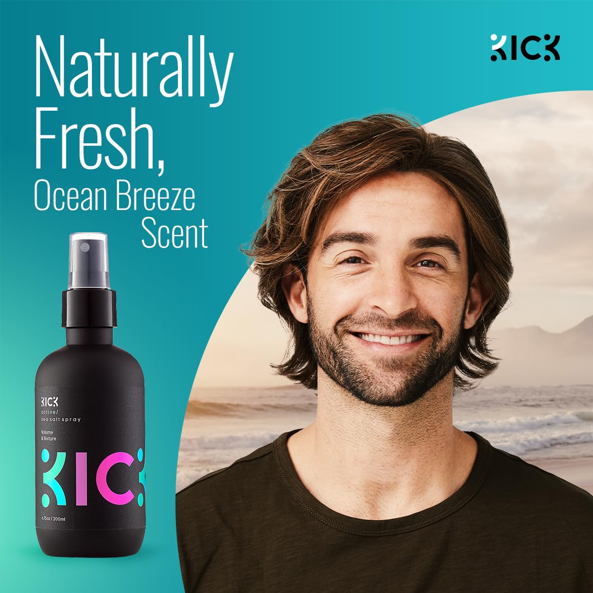 Hair air-drying with Kick Sea Salt Spray for tousled waves.