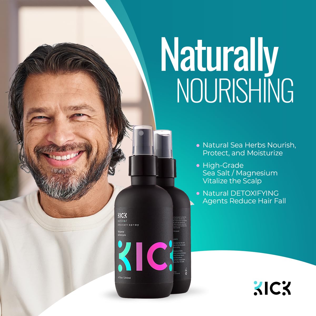 Sunlit hair with UV shield protection from Kick Sea Salt Spray.