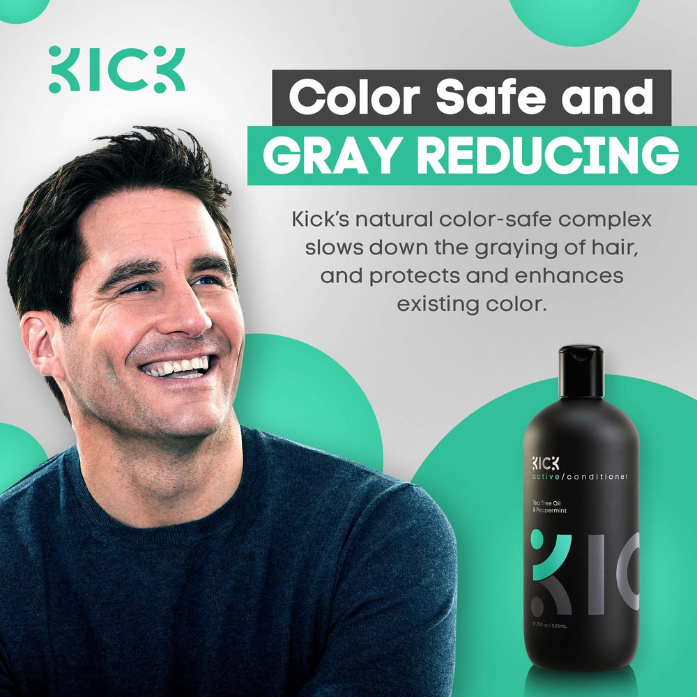 Model shows smooth, shiny hair after using Kick Tea Tree Peppermint Conditioner.