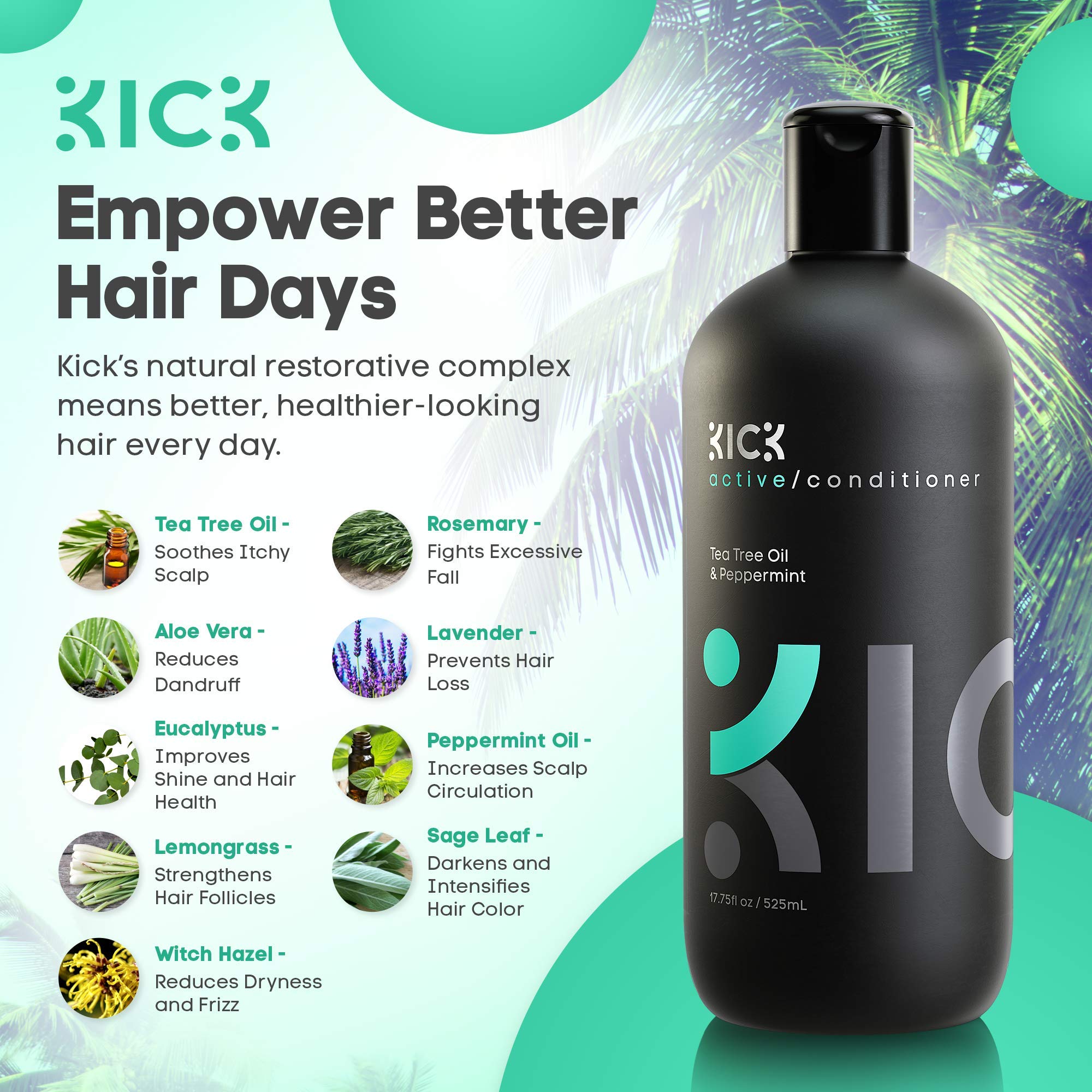 PUMP dispenser shown for easy, mess-free application of Kick conditioner.