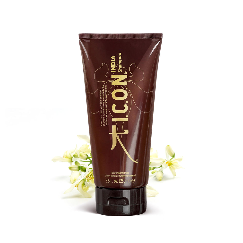 K I.C.O.N. India Shampoo amber scent enhances daily cleansing ritual.