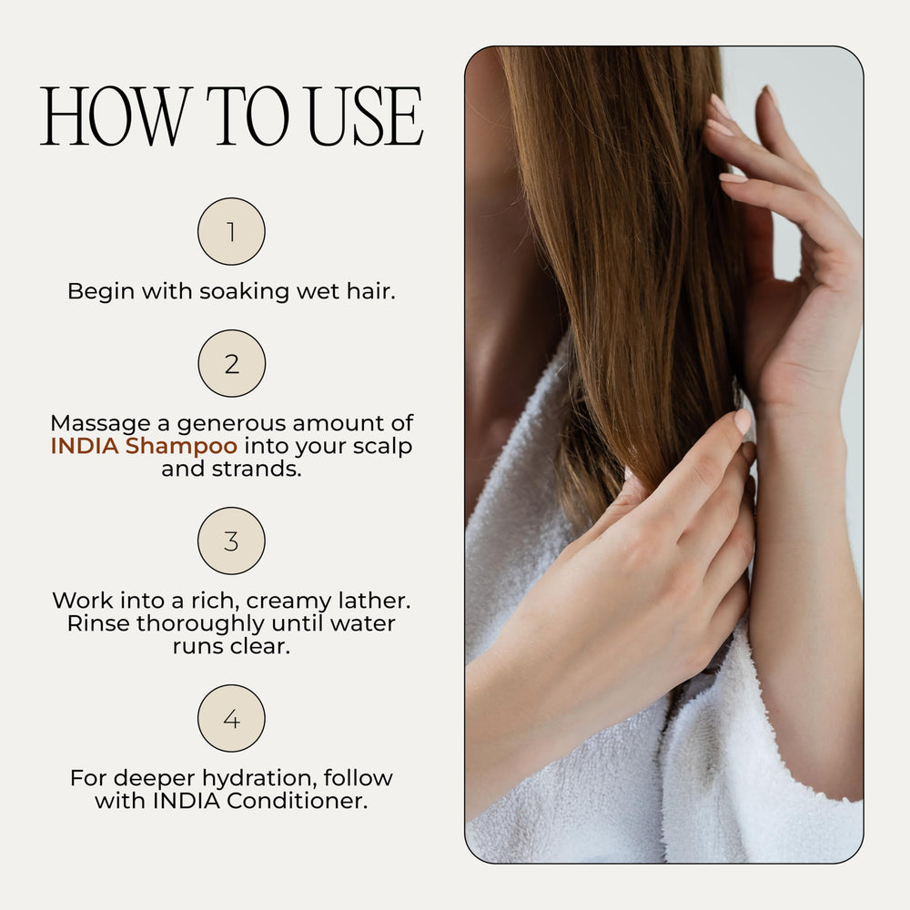 K I.C.O.N. India Shampoo moringa oils boost shine and strength.