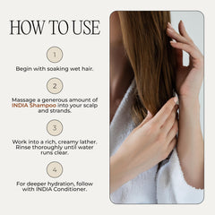K I.C.O.N. India Shampoo moringa oils boost shine and strength.
