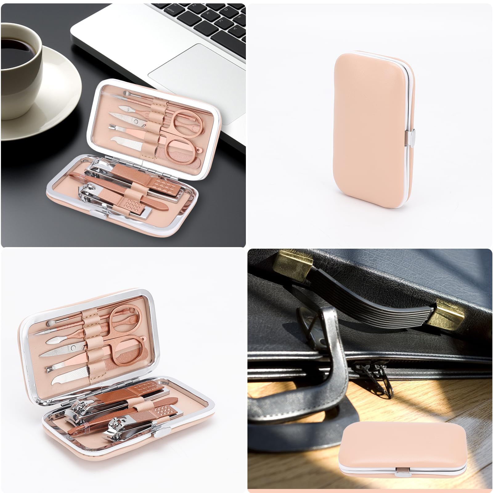 Kidoom tweezer and callus pusher in rose gold kit for precise grooming.