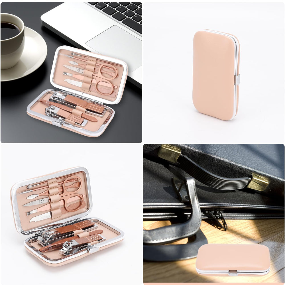Kidoom tweezer and callus pusher in rose gold kit for precise grooming.