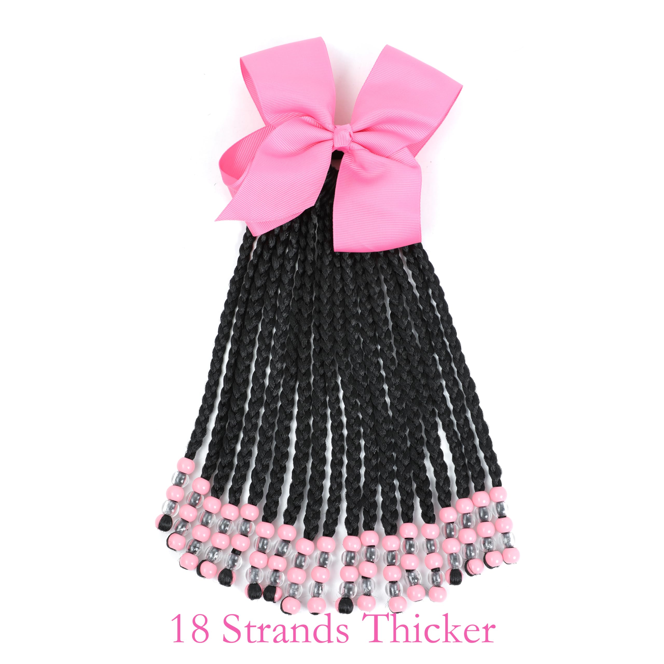Kid's Summer box braid ponytail beads close-up, soft synthetic fibers for gentle wear.
