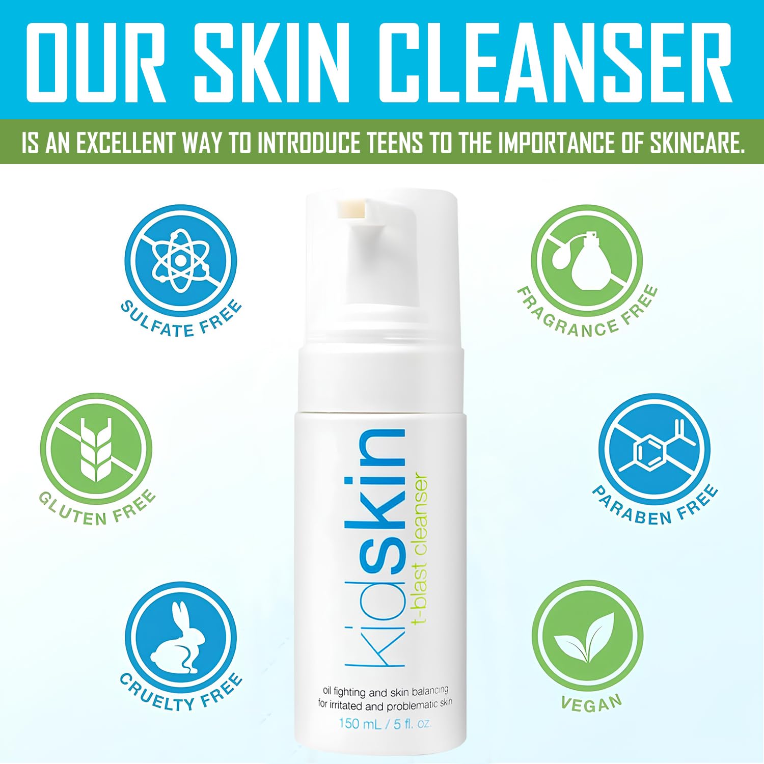 Scene of a teen using Kidskin T-Blast as part of daily routine before bed.