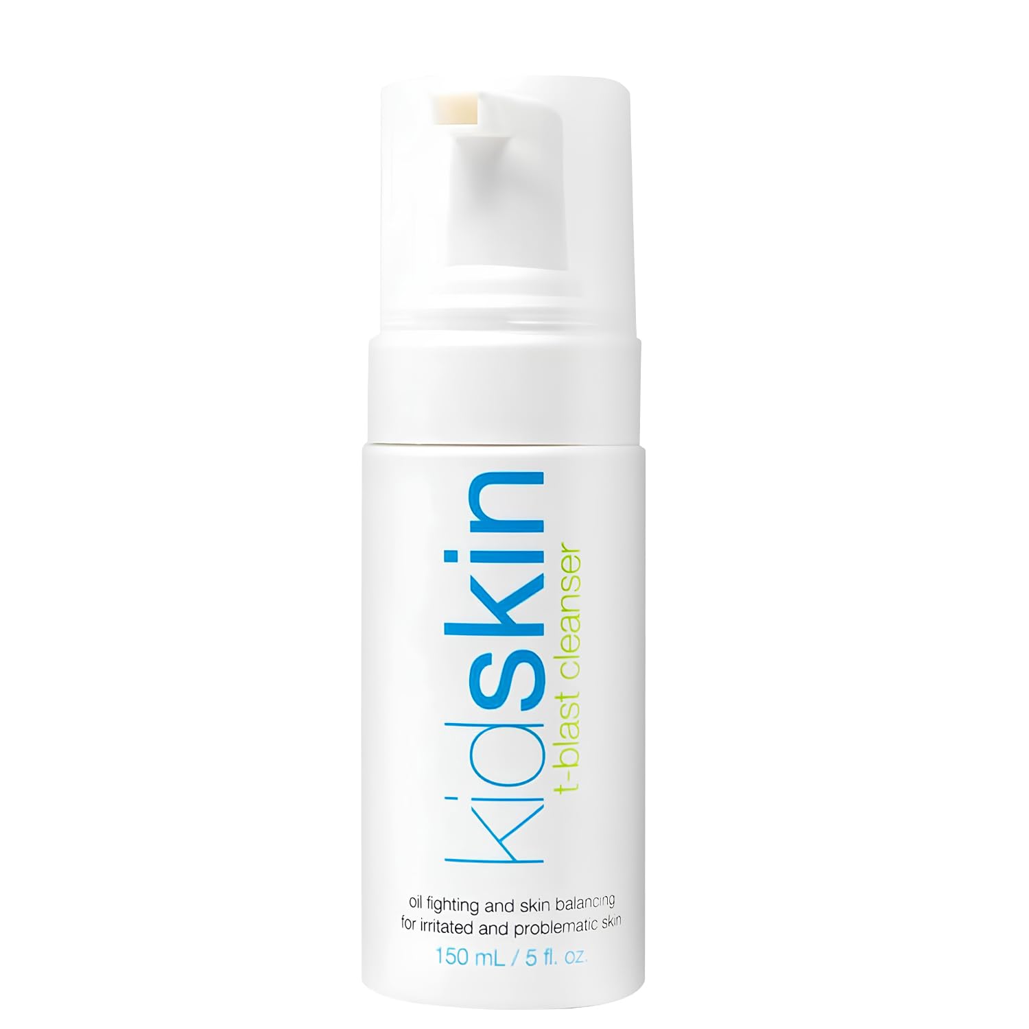 Kidskin T-Blast foaming cleanser bottle showing gentle daily teen skincare solution.