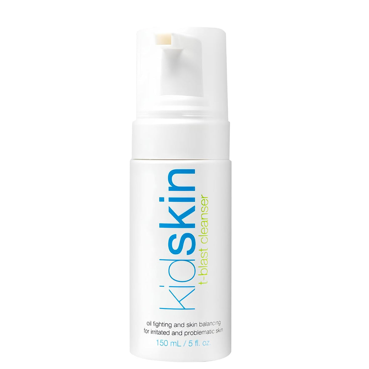 Kidskin T-Blast foaming cleanser bottle showing gentle daily teen skincare solution.