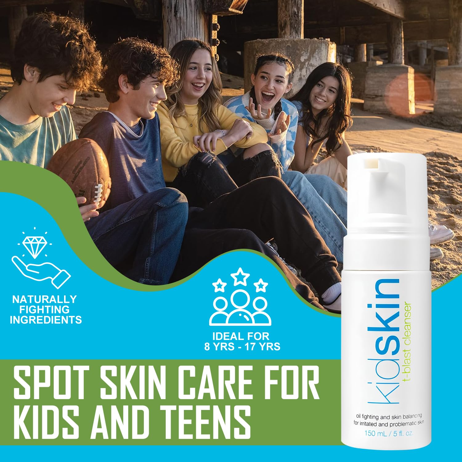 Teen applying Kidskin T-Blast face wash as part of daily routine.