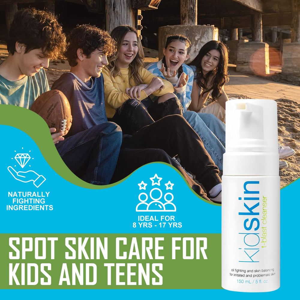 Teen applying Kidskin T-Blast face wash as part of daily routine.