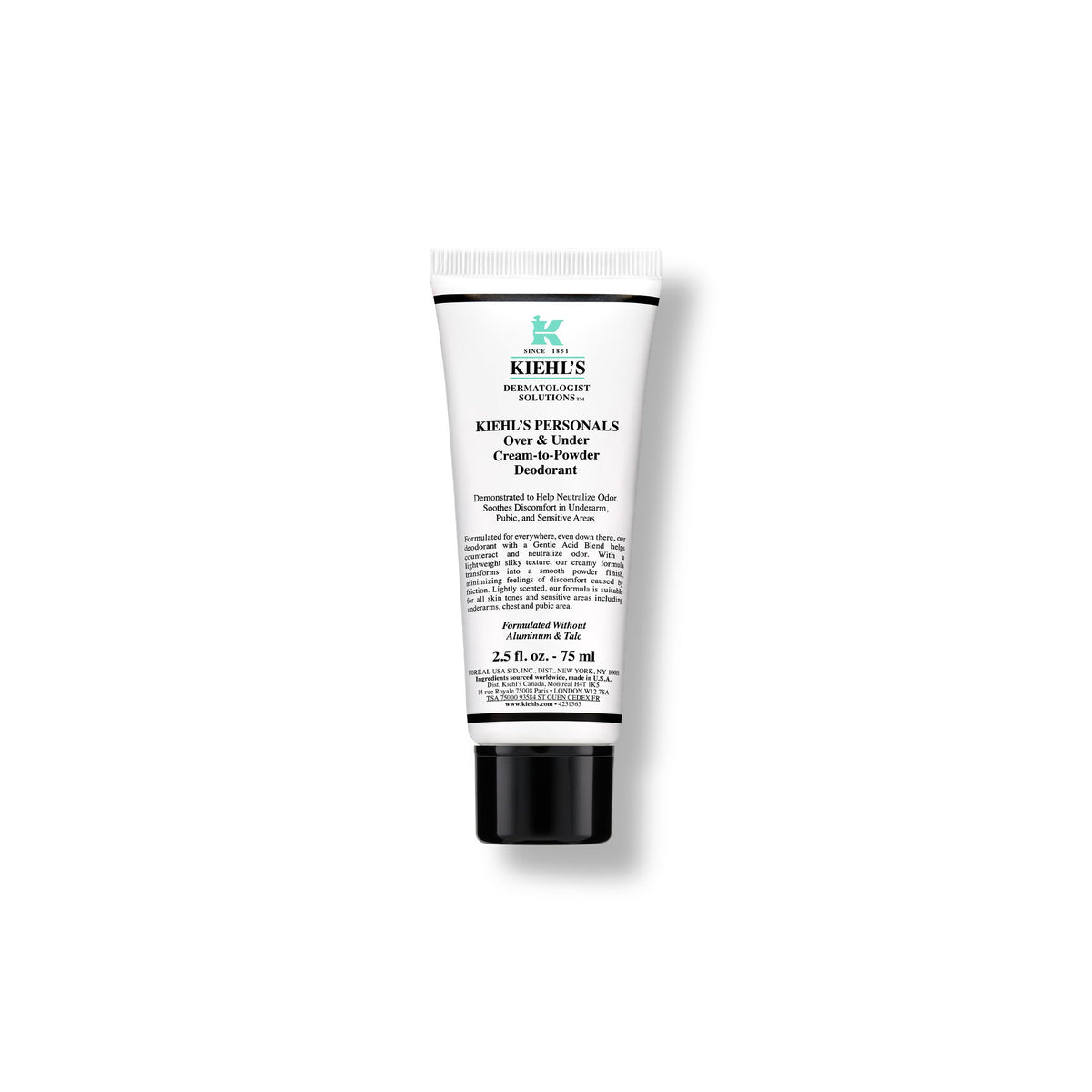 Kiehl's All Over Deodorant Treatment 75ml front view for daily odor control.
