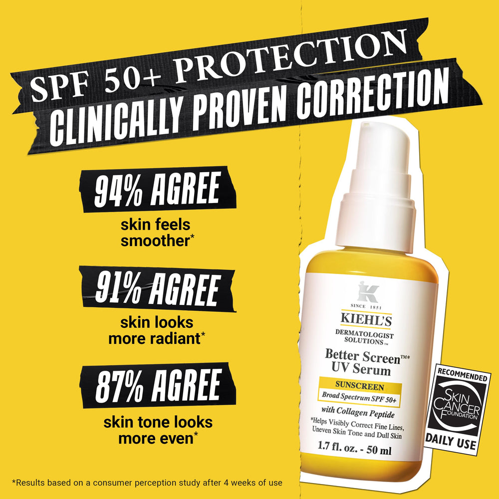 Kiehl's Better Screen collagen peptide graphic highlights texture improvement potential.
