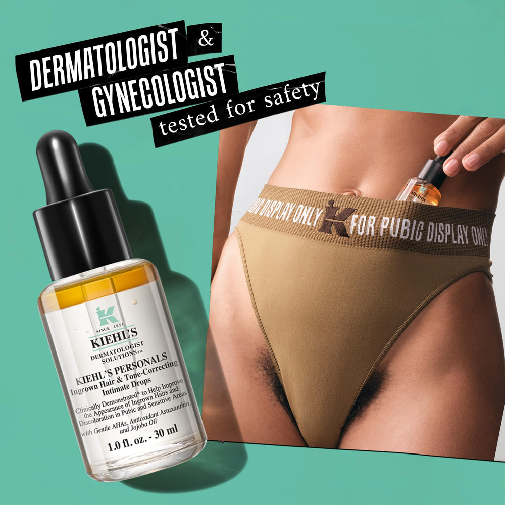 Kiehl's Drops on bikini line area demonstrating smoothing and evening effect.