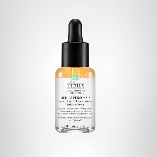 Kiehl's Ingrown Hair & Tone Drops label notes dermatologist and gynecologist testing for sensitive skin.