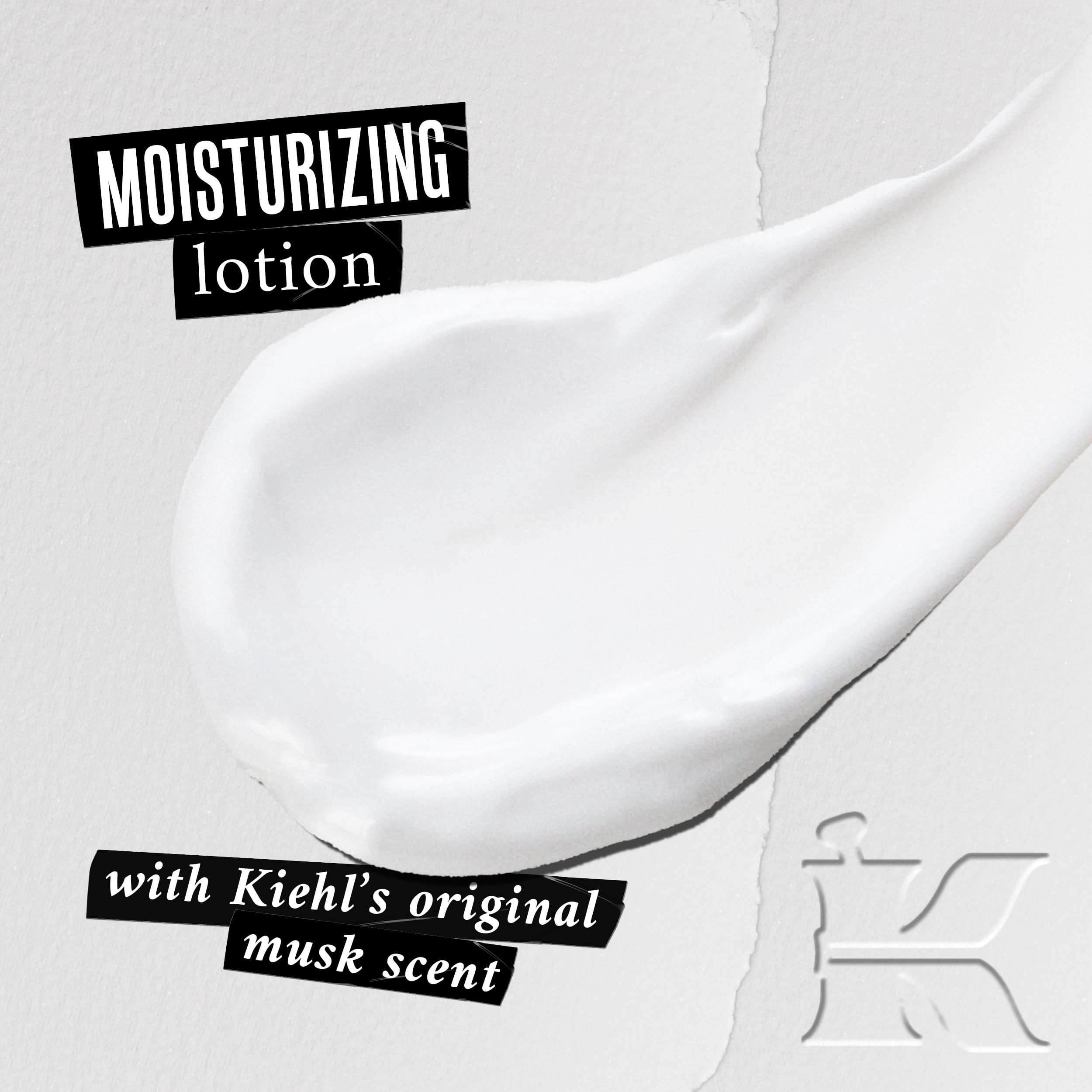 Kiehl's Original Musk lotion cream swirl demonstrates fast absorption on damp skin.