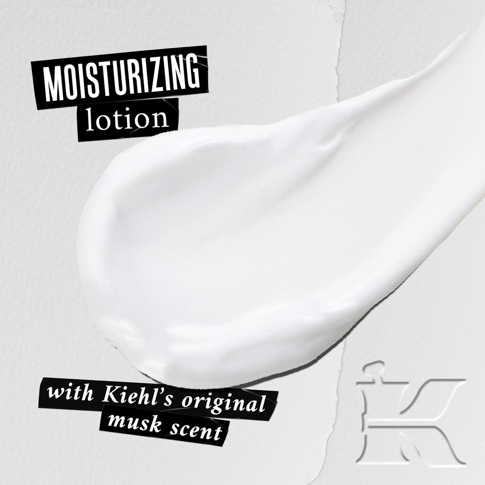 Kiehl's Original Musk lotion cream swirl demonstrates fast absorption on damp skin.