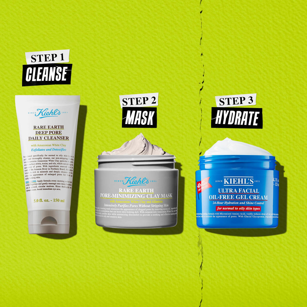 Kiehl's Rare Earth mask on clean skin refines pores