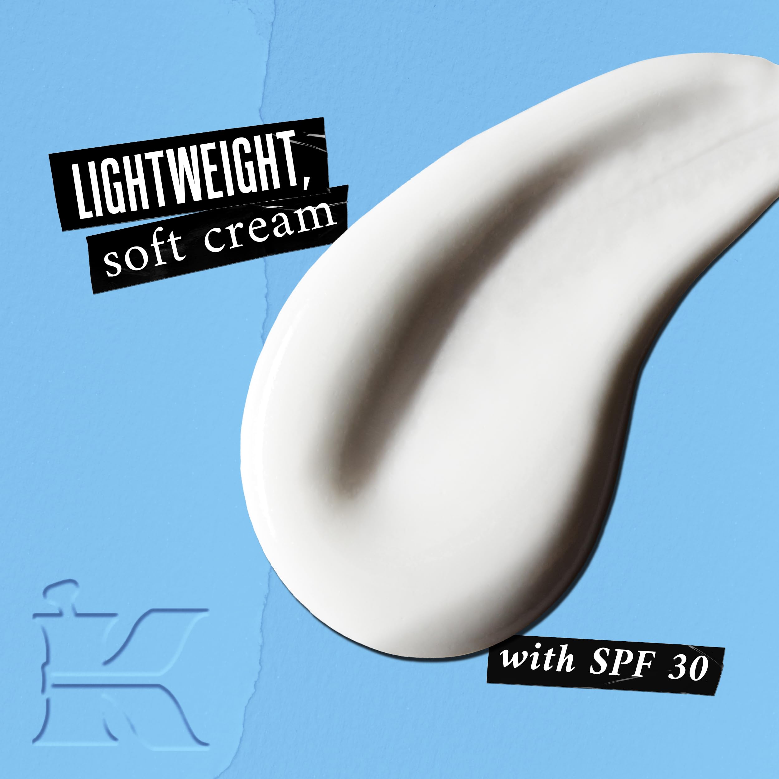 Kiehl's SPF 30 cream texture close-up emphasizes quick daily hydration.