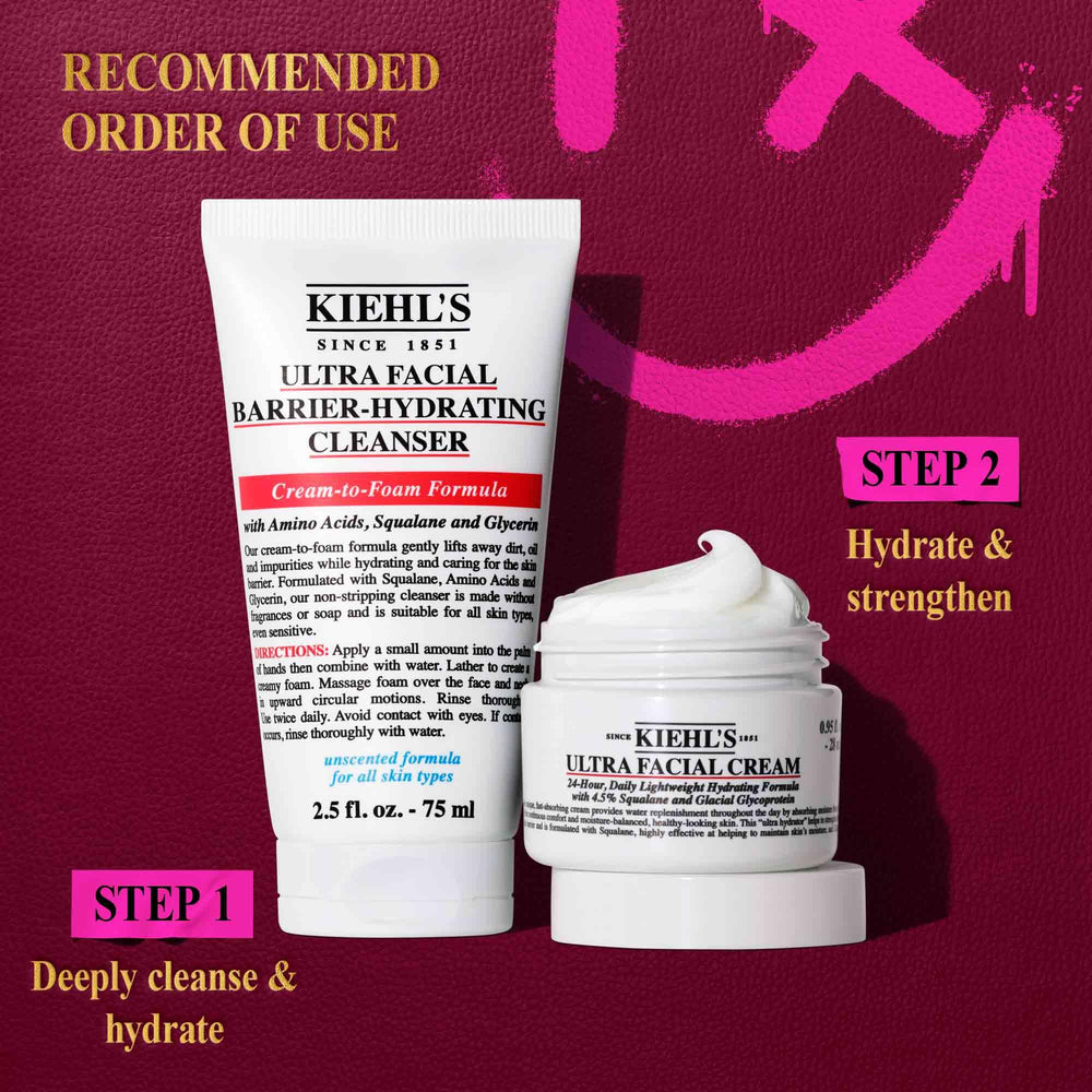 Kiehl's Squalane and Glycerin ingredients close-up for hydration.