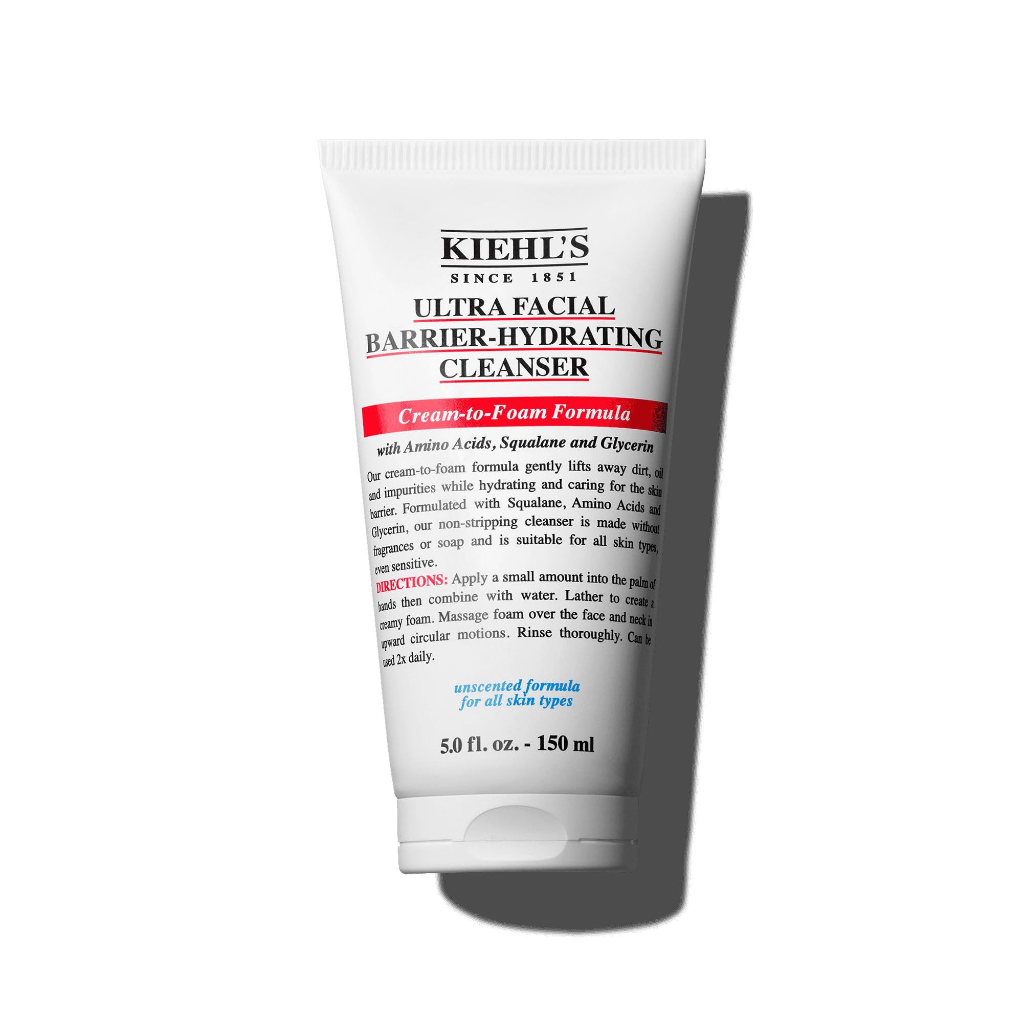 Kiehl's Ultra Facial Barrier-Hydrating Cleanser bottle-front demonstrates daily hydration.