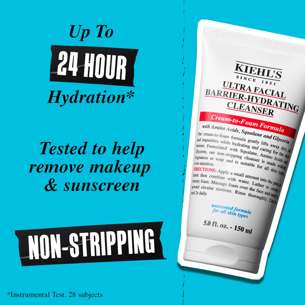 Fragrance-free label on Kiehl's cleanser signals gentle care for sensitive skin.