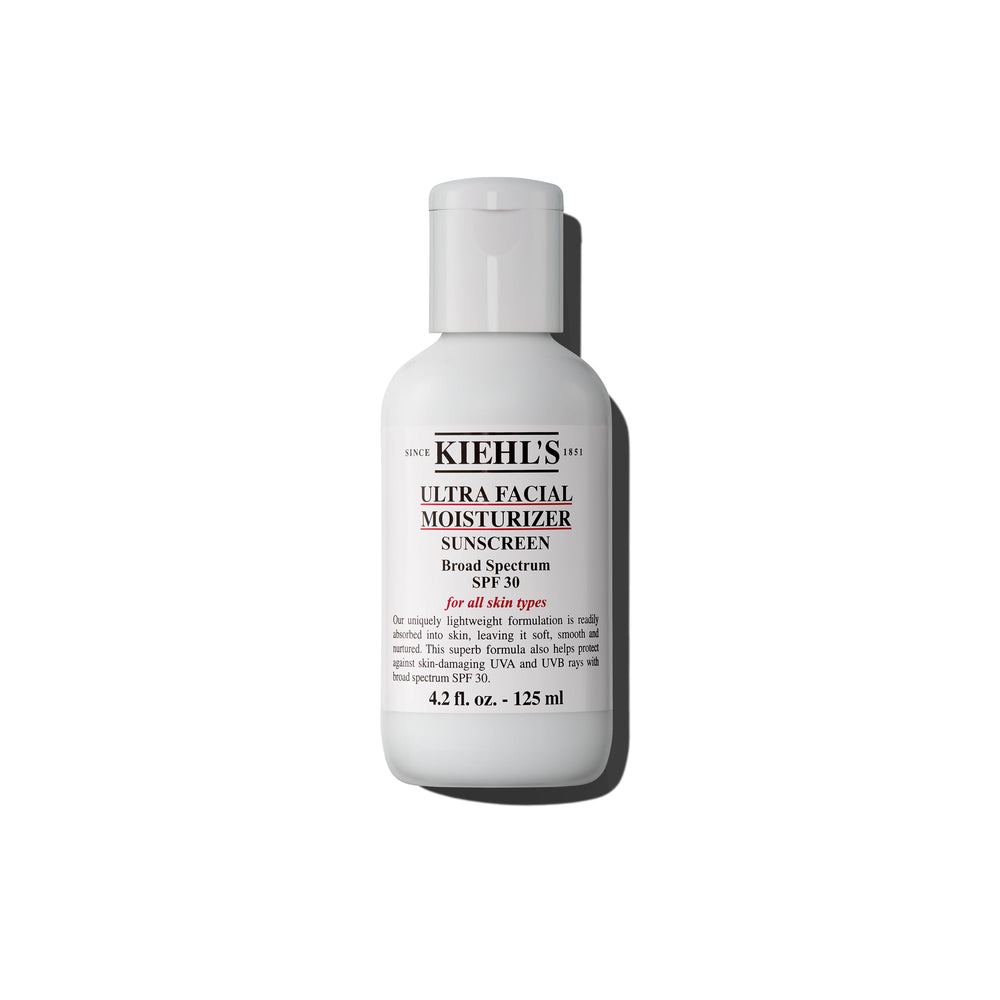 Kiehl's Ultra Facial Moisturizer SPF 30 jar provides lightweight hydration and sun protection.