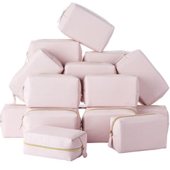 Kigeli light pink preppy makeup bag front view, stylish storage for cosmetics