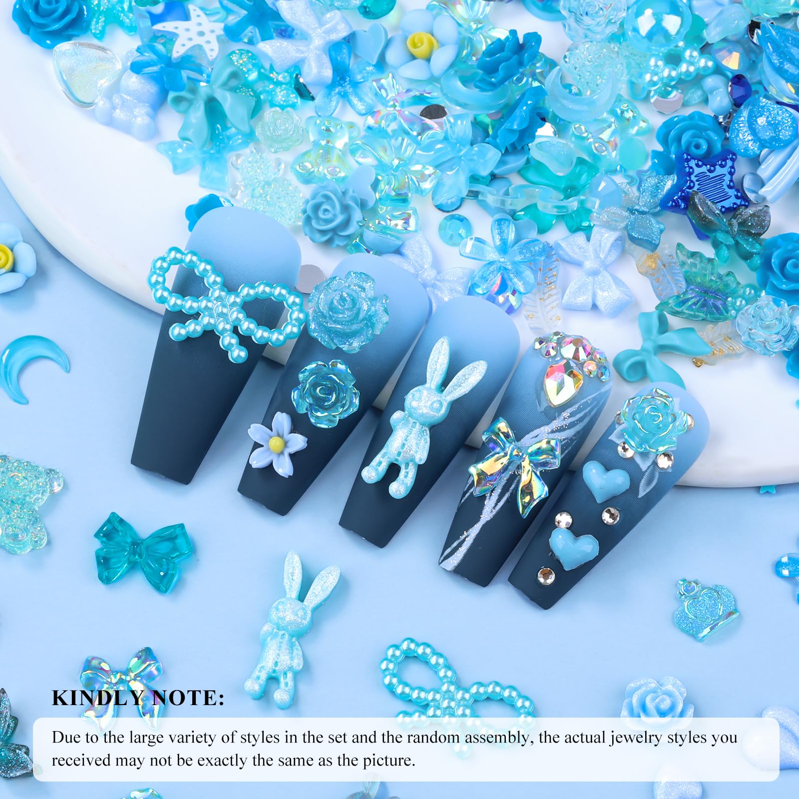 Kikonoke blue rabbit 3D resin nail charm for cute manicures