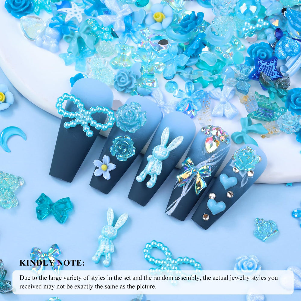 Kikonoke blue rabbit 3D resin nail charm for cute manicures