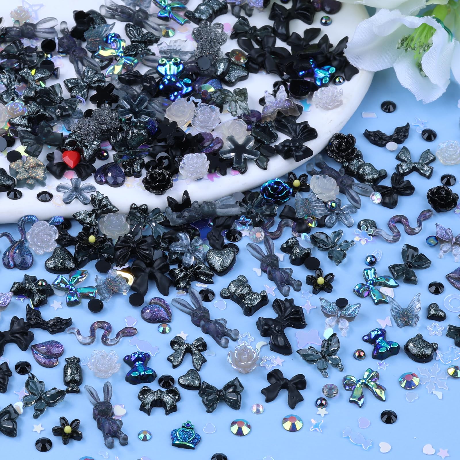 Kikonoke glitter resin nail charms offer shimmering texture
