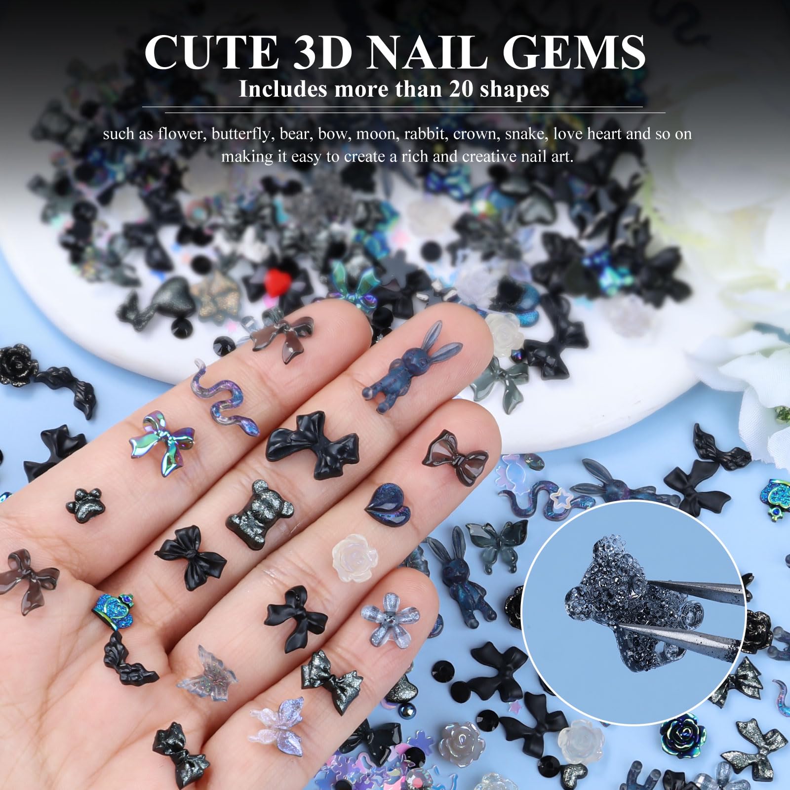 Kikonoke moon and heart nail charms create luminous nail accents