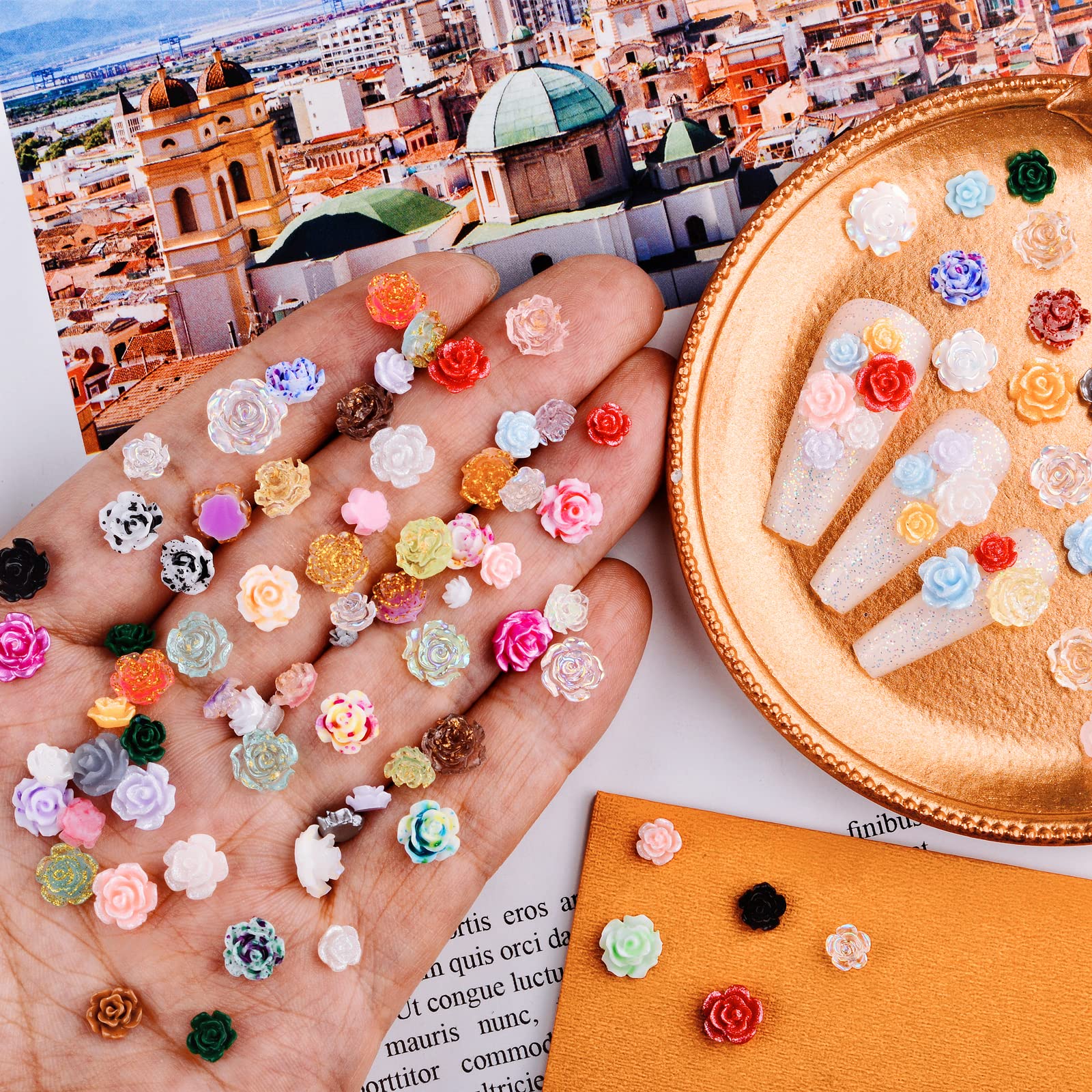 Kikonoke resin rose pieces suitable for long-lasting nail art and DIY crafts.